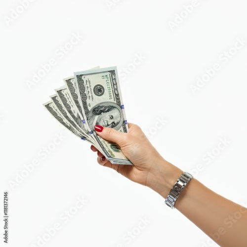 hand with dollars isolated on white background