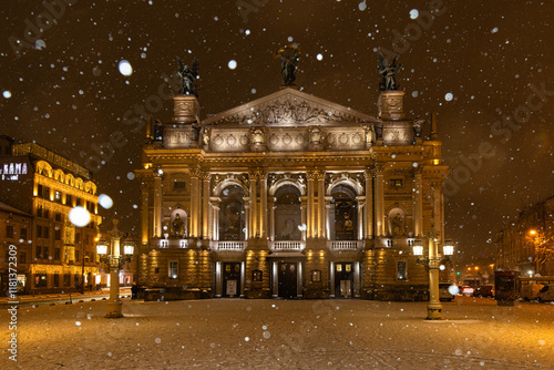 Lviv National opera in winter photo