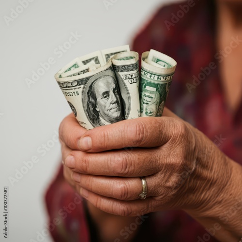 hand with dollars isolated on white background