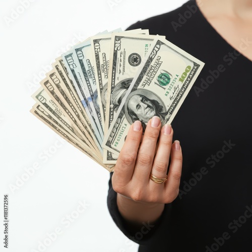 hand with dollars isolated on white background