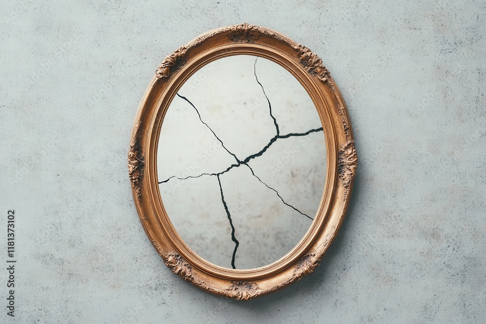 Antique Mirror with Cracks Representing Beauty and Imperfection Antique Mirror with Cracks Representing Beauty and Imperfection