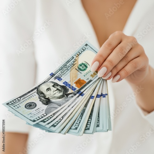 hand with dollars isolated on white background