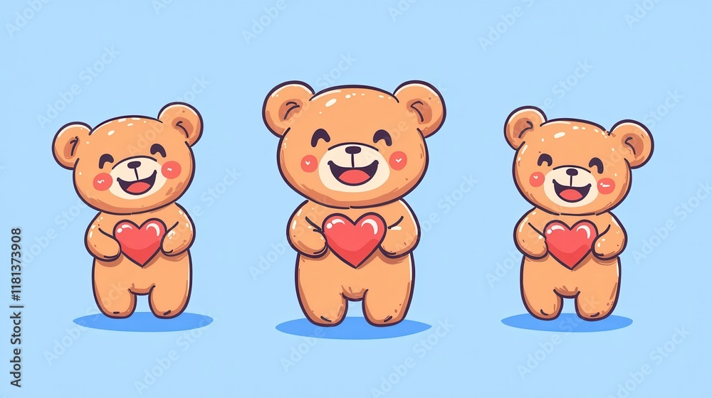 Adorable Cartoon Teddy Bears Holding Hearts Valentine s Day Illustration Cute Kawaii Style Adorable Cartoon Teddy Bears Holding Hearts Valentine s Day Illustration Cute Kawaii Style