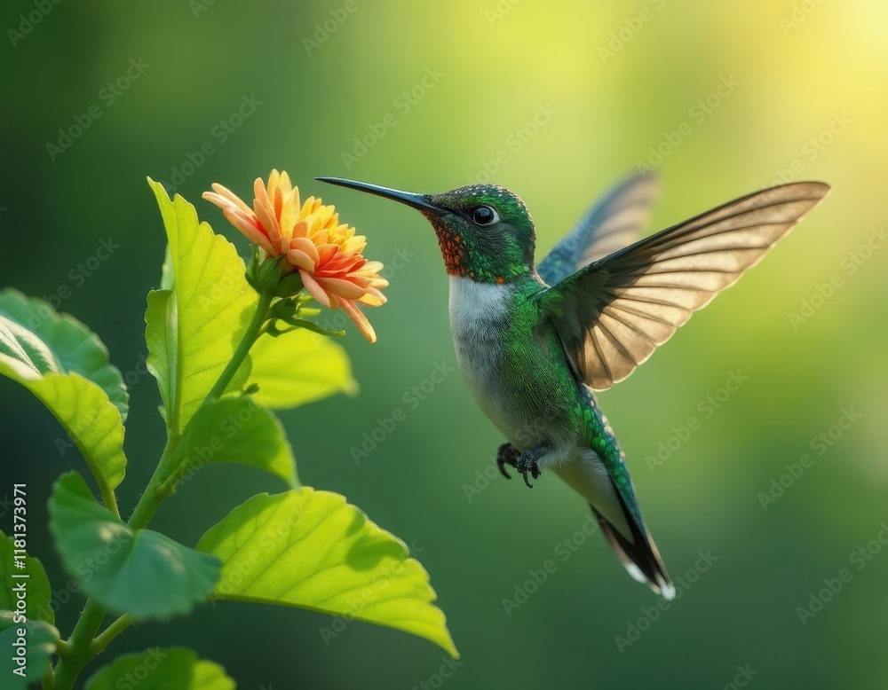 Fototapeta premium Hummingbird hovering. Wildlife conservation. Happy earth day concept