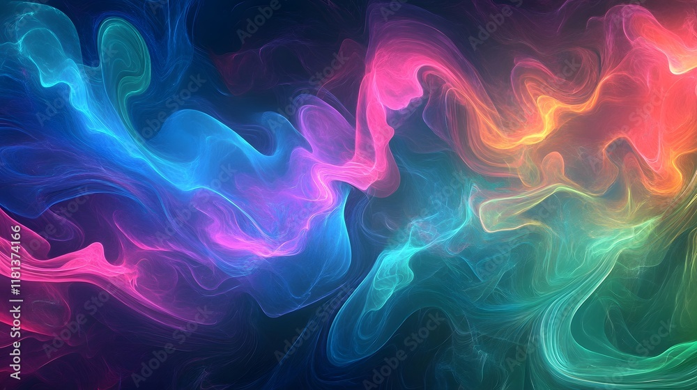 Fototapeta premium Glowing abstract lines and waves in purple and blue with a dynamic, fractal design and smooth motion, creating a vibrant energy-filled background