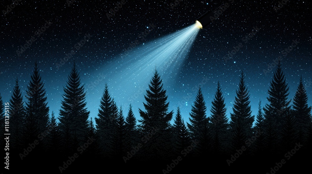 Fototapeta premium Powerful searchlights beaming upwards into a night sky, searching for something in the darkness.