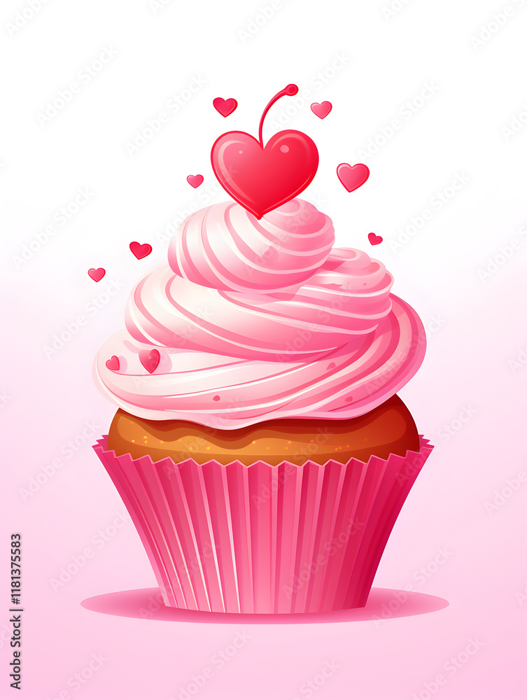 Illustration of a cupcake with pink frosting on white background Illustration of a cupcake with pink frosting on white background