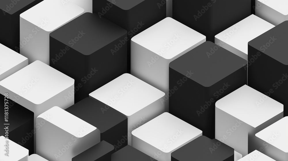 Black and white cubes stacked in a grid arrangement. Black and white cubes stacked in a grid arrangement.