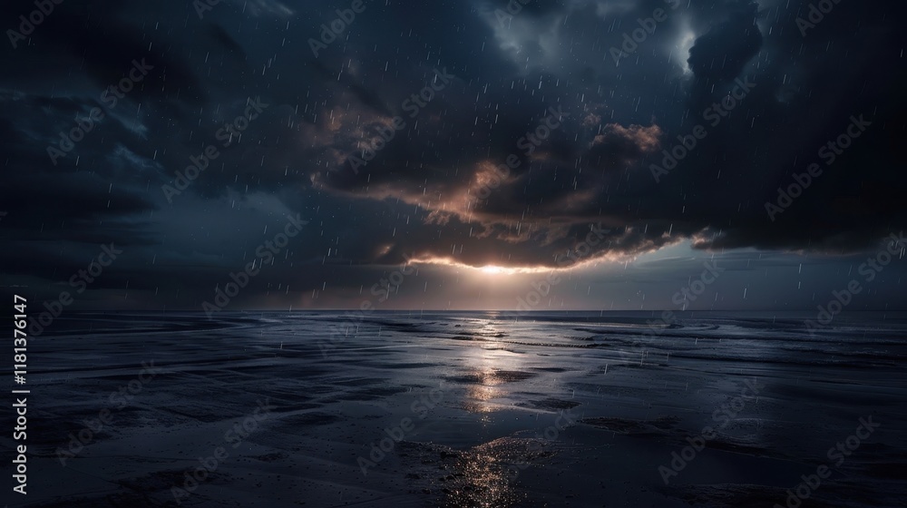 Fototapeta premium The abstract nature of lightning is captivating. Dark clouds and rain complete the dramatic picture.