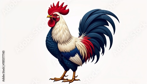 French rooster illustration symbolizing Bastille Day with vibrant colors