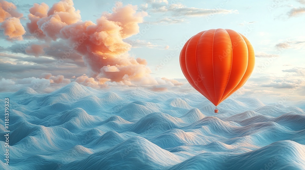 Obraz premium An orange hot air balloon flies above the clouds