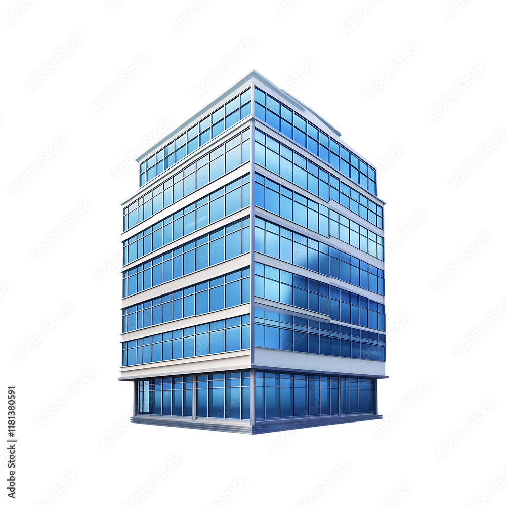 Modern glass building isolated on a transparent background, in PNG format Modern glass building isolated on a transparent background, in PNG format