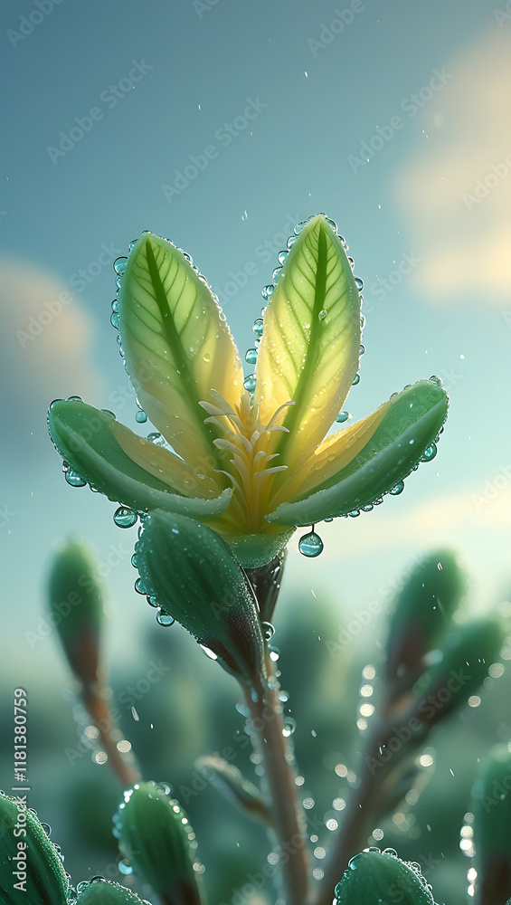 Spruce flower is blooming beautifully in the morning, created by generative ai Spruce flower is blooming beautifully in the morning, created by generative ai