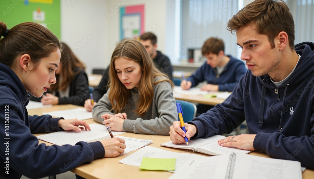 Students focused on studying in a classroom Students focused on studying in a classroom