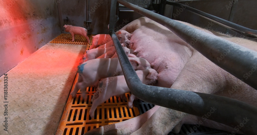 Sows fatten piglets. Breeding and fattening pigs on the farm .