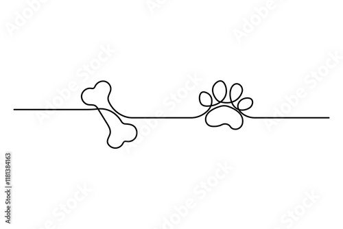 Dog bone continuous one line drawing with outline vector illustration