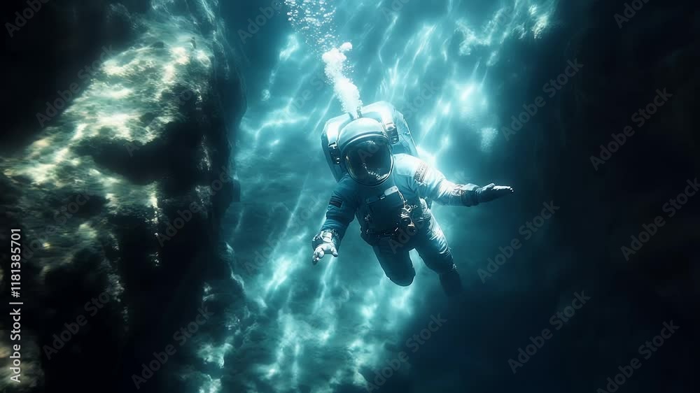 an astronaut diving in the deep blue sea an astronaut diving in the deep blue sea