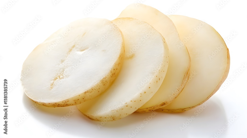 Sliced Potato Sliced Winter melon isolated on a white background