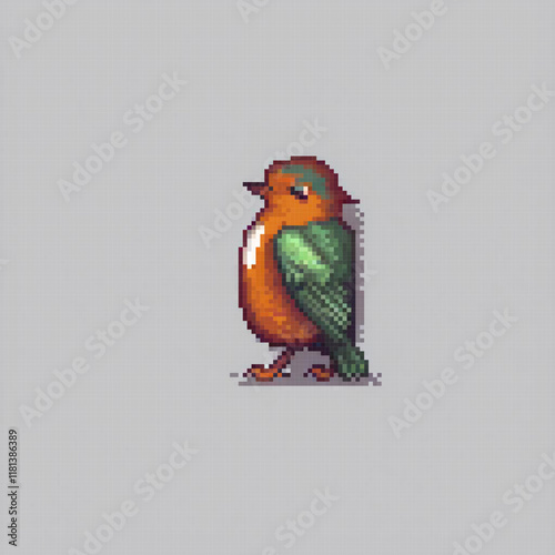 Cute pixel art of a bird perched on a table, perfect for desktop backgrounds.