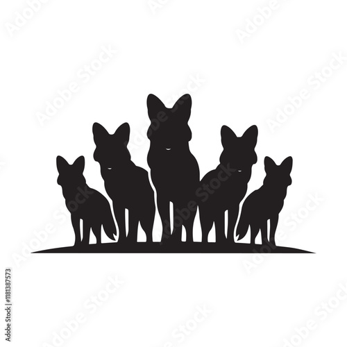 Silhouette of a Pack of Wild Dogs/Foxes