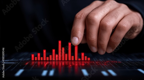 Hand Touching Digital Interface with Red Data Visualization Chart photo