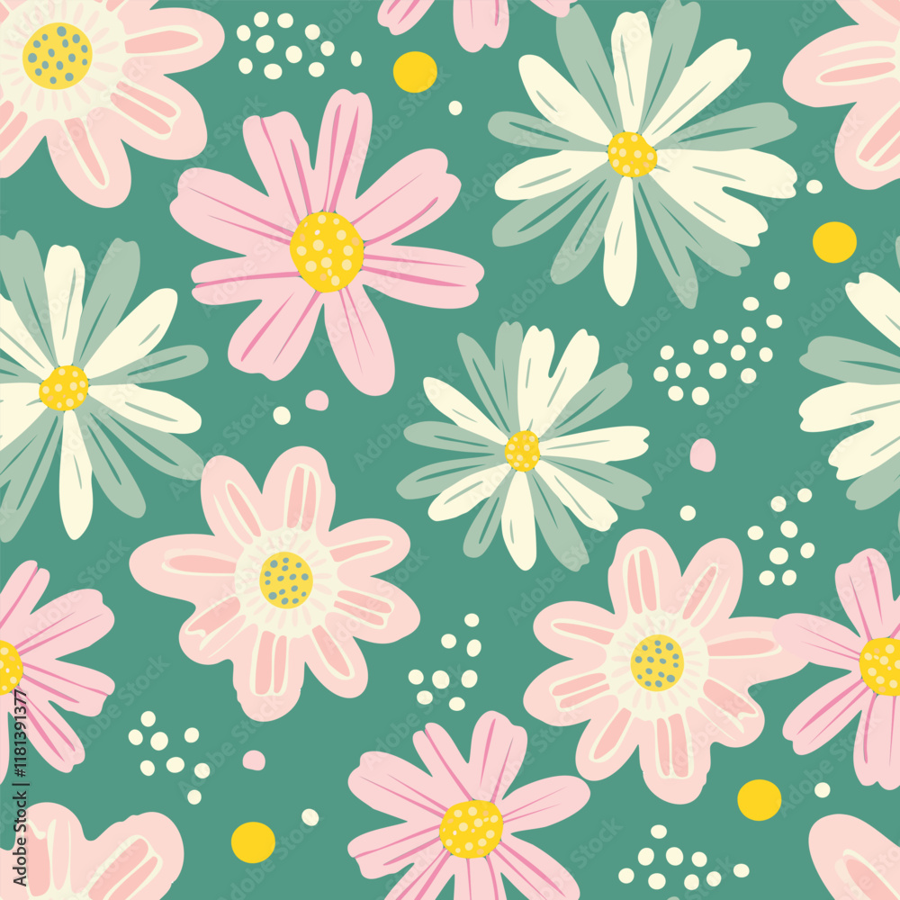 seamless mixed hand drawn flowers pattern background