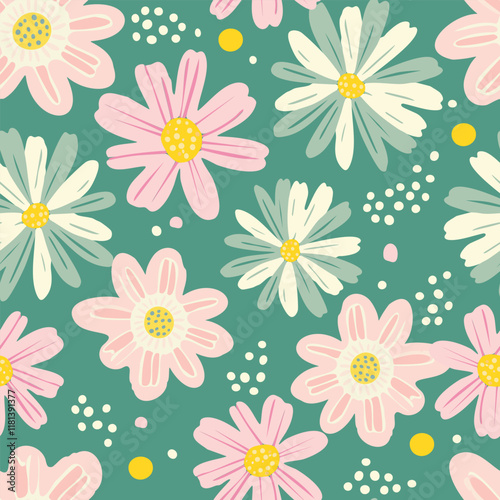 Obraz na płótnie seamless mixed hand drawn flowers pattern background w salonie