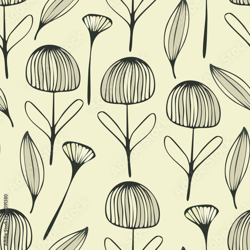 Obraz na płótnie seamless monochrome hand drawn flowers pattern background w salonie