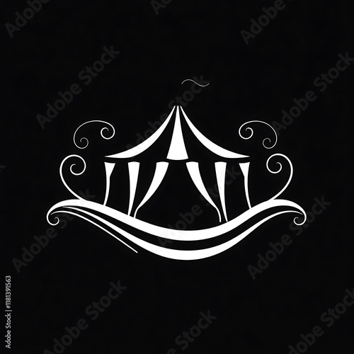 Circus Tent Elegance: A stylized circus tent graphic design, minimalist and elegant, perfect for event invitations, posters, or branding.