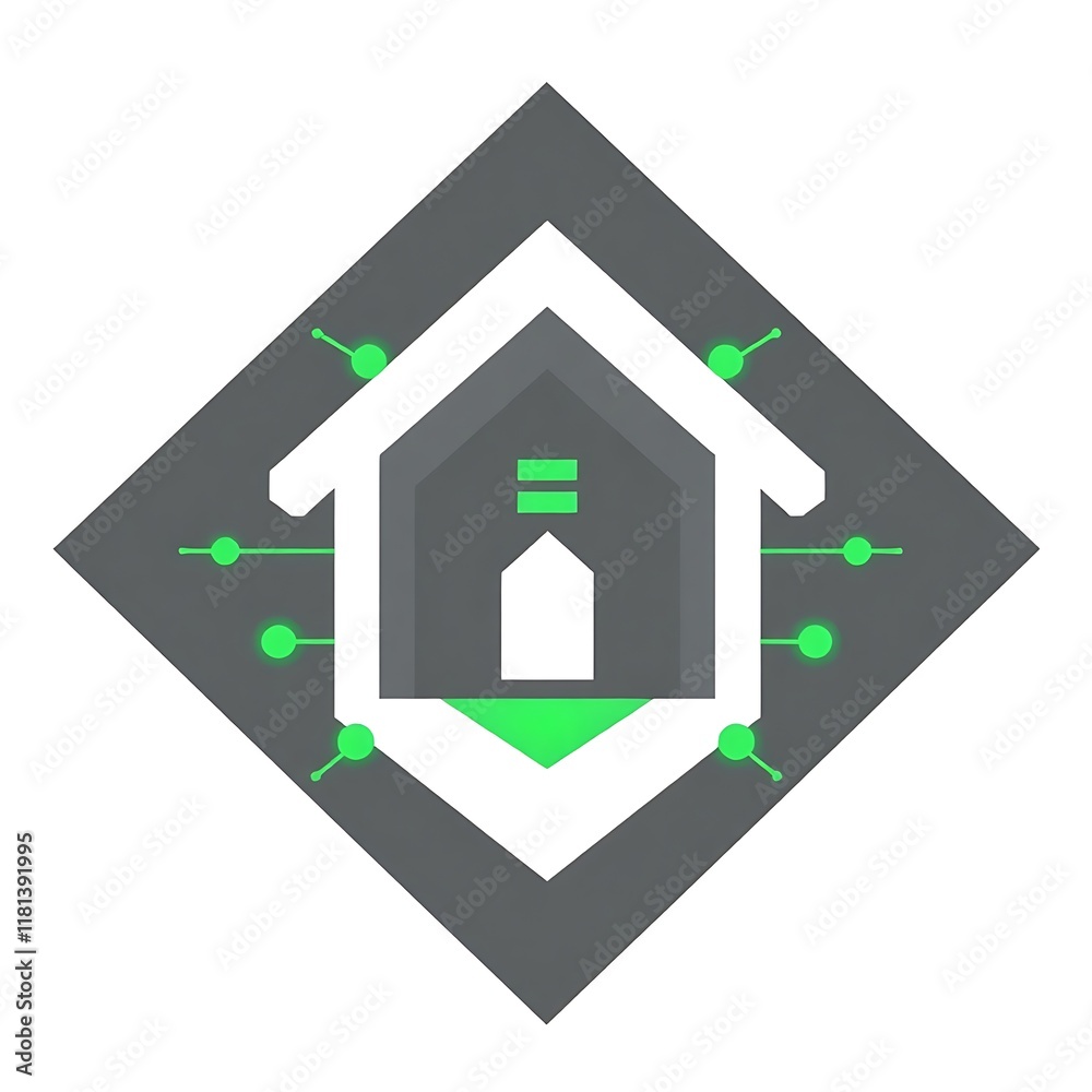 Smart Home Icon: Modern house icon design, integrating technology and connectivity, symbolized by a circuit board within a diamond shape. Perfect for representing smart home technology, automation. Smart Home Icon: Modern house icon design, integrating technology and connectivity, symbolized by a circuit board within a diamond shape. Perfect for representing smart home technology, automation.