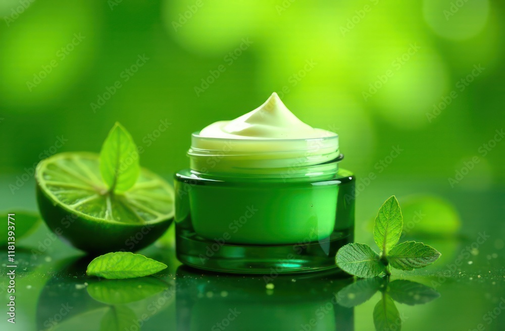 Jar of facial cream on the natural reflective background. Natural Organic Spa Cosmetic concept. Front view. Jar of facial cream on the natural reflective background. Natural Organic Spa Cosmetic concept. Front view.