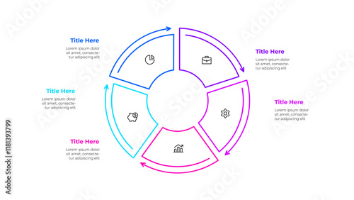 Outline cycle diagram divided into 5 sectors. Design concept of three steps or parts of business cycle. Infographic design template