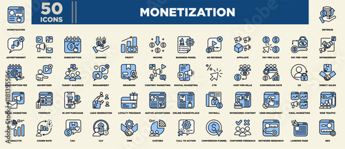 Monetization Icon Set Blue Black