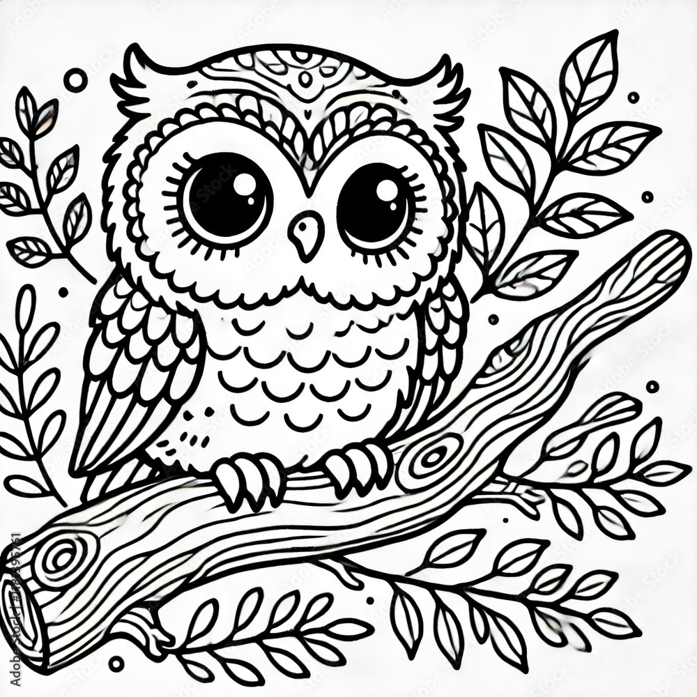 Obraz premium Black white lineart coloring book, cute animal character. easy coloring page for kids and adults. 