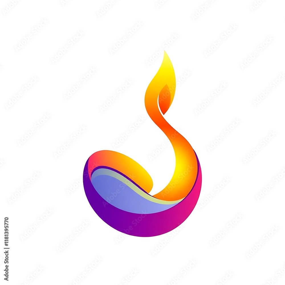 Fototapeta premium Abstract Flame Diya Icon 