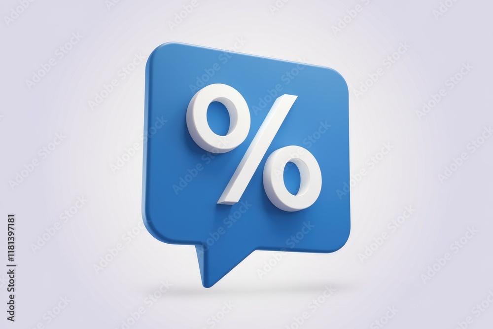Obraz premium A blue speech bubble with a white percentage symbol.
