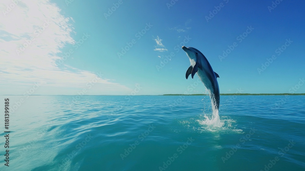 Obraz premium Spectacular Leap: A Dolphin's Graceful Jump in the Azure Ocean