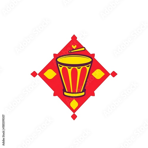 Vibrant Darbuka Drum Icon: A lively illustration of a darbuka drum, set against a bold red diamond frame. Perfect for music festivals, cultural events, or any project needing a rhythmic touch.  photo