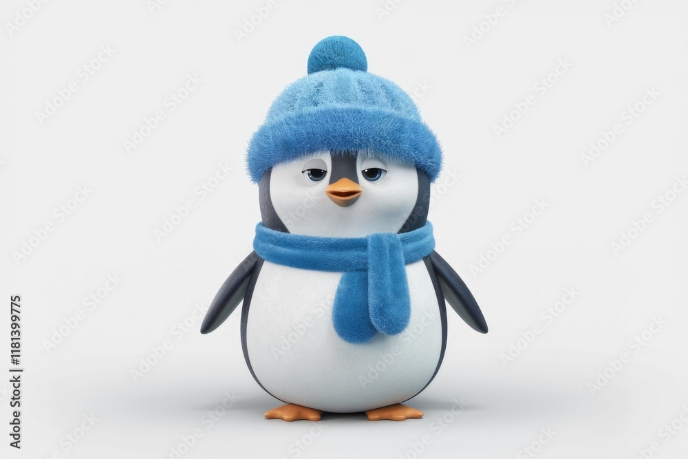 Obraz premium A cute penguin wearing a blue hat and scarf