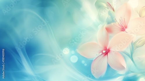 Delicate Pink Flowers on a Blue Abstract Background photo