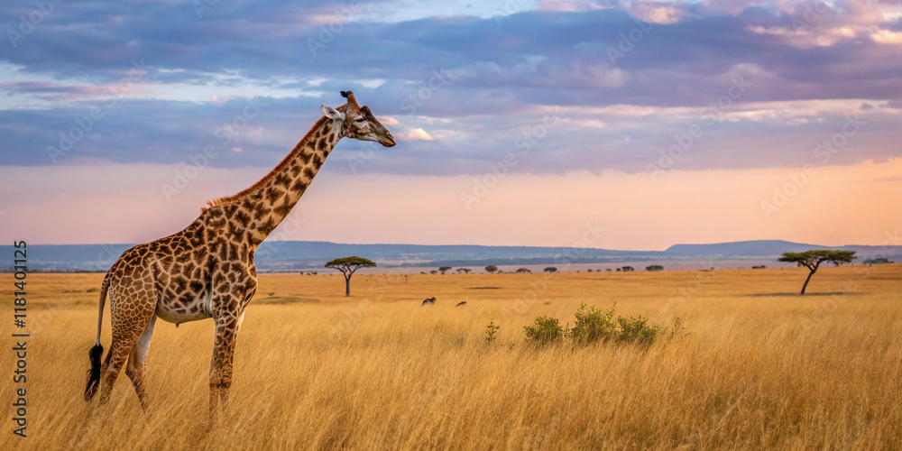Fototapeta premium A Majestic Giraffe Showcasing Its Stunning Beauty and Vastness in the Wild