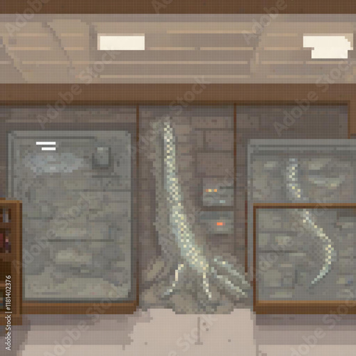 Pixel art depicting a room with a massive snake