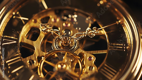 Close-up of a golden pocket watch with intricate photo