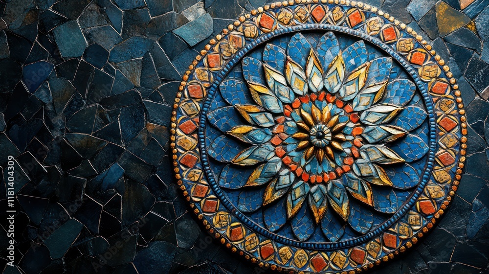 Fototapeta premium Stunning Blue and Gold Mosaic Mandala Artwork