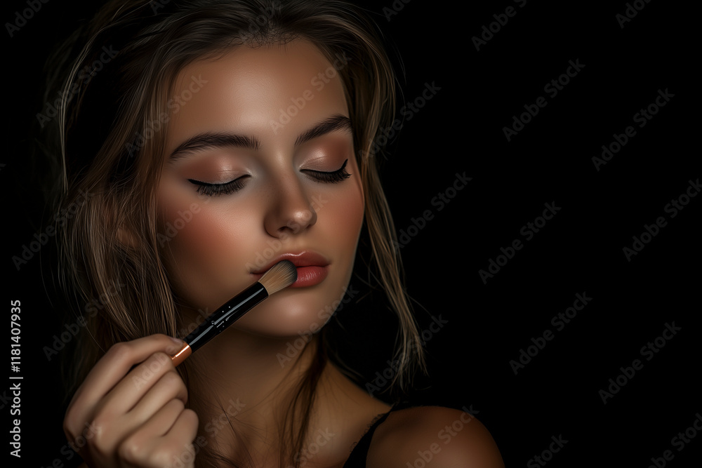 Obraz premium Woman painting her lips red.