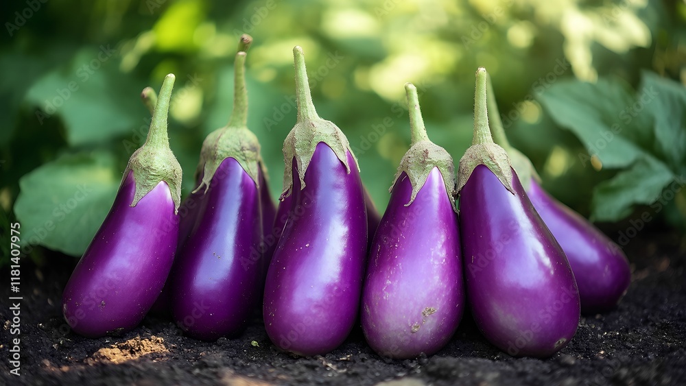 Eggplant with eggplant garden background Eggplant with eggplant garden background