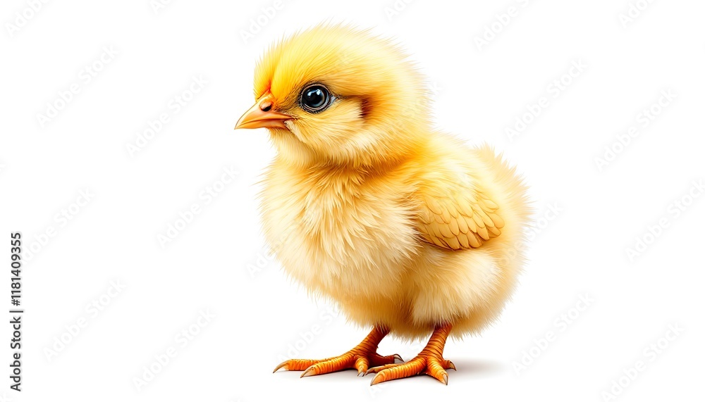 Obraz premium Charming Yellow Baby Chick Perched in a Cute Pose Surrounded by a White Background