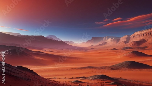 Martian Desert Landscape Scenic View of the Red Planet's Terrain (3D Illustration)