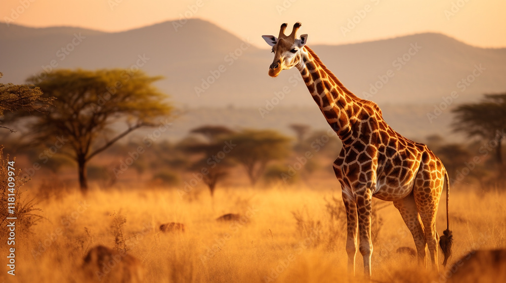 Obraz premium Giraffe Standing Gracefully at Sunset