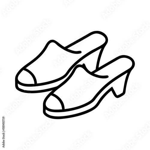 mules shoes icon, footwear line art, footwear vector - simple black line art icon of mules shoes perfect for logos, and footwear-themed designs.